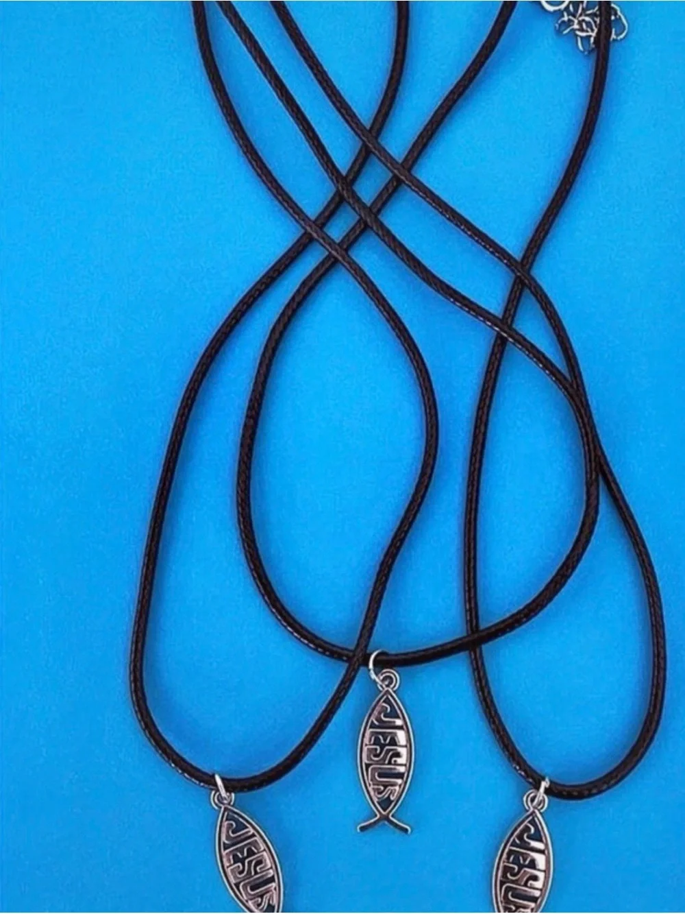 Jesus Fish Pendant Necklace - Black Cord